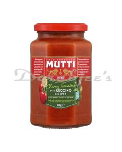 MUTTI CHERRY TOMATOES WITH LECCINO OLIVES GLASS BOTTLE 400G