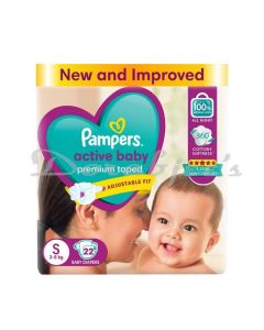 PAMPERS ACTIVE BABY TAPE STYLE BABY DIAPERS SMALL 22 3-8KG
