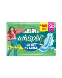 WHISPER ULTRA HYGIENE + COMFORT XL+ 30 SANITARY PADS