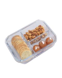 NATURALLYOURS GLASS RECTANGLE CONTAINER 930 ML  3 DIVIDER WITHPP LID