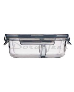 NATURALLYOURS GLASS RECTANGLE 2 DIVIDER CONTAINER WITH PP GRAY LID