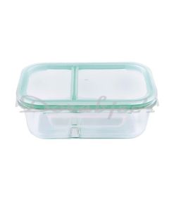 NATURALLYOURS GLASS RECTANGLE 2 DIVIDER CONTAINER WITH PP CLEAR LID