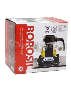BOROSIL CARAFE FLAME PROOF GLASS KETTLE WITH STAINER 1L