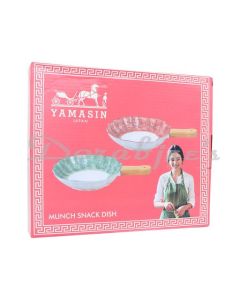 YAMASIN MUNCH SNACK DISH WITH WOODEN HANDLE 25.5 CM X 20 CM X 4 CM  SET OF 1PC RED  WITH GIFT BOX