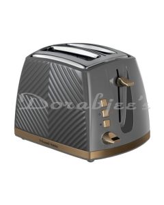 RUSSELL HOBBS GROOVE 2 SLICE TOASTER HIGH LIFT EXTRA WIDE SLOTS GREY BRUSHED GOLD  2639256
