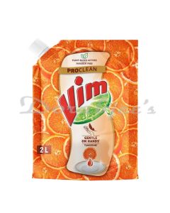 VIM PROCLEAN DISHWASH LIQUID GEL TANGERINE FRESHNESS 100% PLANT BASED CHILD PET FRIENDLY 2 L POUCH