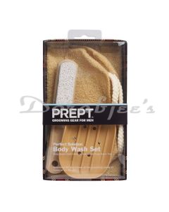 PREPT PERFECT SOLUTION BODY WASH SET MENS GROOMING KIT WITH WASHCLOTH HAND AND FOOT BRUSH SOAP TRAY