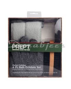 PREPT MENS BATH EXFOLIATE SET 4 PIECE GROOMING KIT WITH WOODEN BRUSH EXFOLIATING GLOVES SCRUBBER