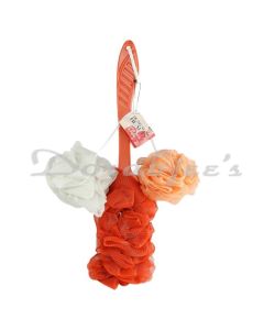BUNGALOW BEAUTY ATH LOOFAH SET WITH HANDLE BRUSH 3 PIECES ORANGE