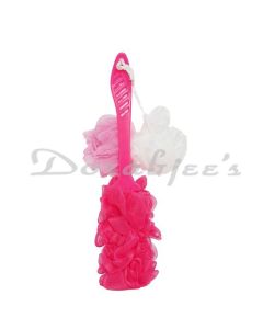 BUNGALOW BEAUTY BATH LOOFAH SET WITH HANDLE BRUSH 3 PIECES PINK AND WHITE