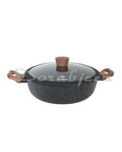 WESTINGHOUSE LOW CASSEROLE DISH 24 CM WITH GLASS LID 3 LAYER BLACK MARBLE WCCC0085L24MBB