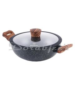 WESTINGHOUSE NONSTICK DEEP KADHAI WITH GLASS LID MARBLE COATED ALUMINUM WOK 26 CM WCCW0085D26MBB
