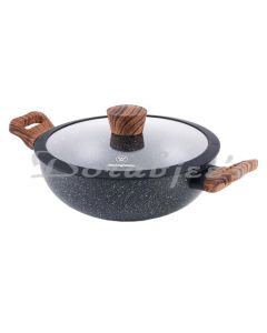 WESTINGHOUSE NONSTICK DEEP KADHAI WITH GLASS LID MARBLE COATED ALUMINUM WOK 24 CM WCCW0085D24MBB