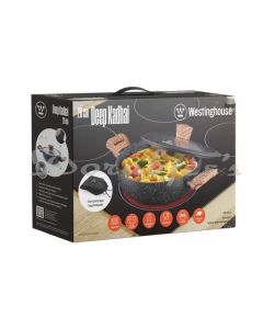WESTINGHOUSE NONSTICK DEEP KADHAI WITH GLASS LID MARBLE COATED ALUMINUM WOK 20CM WCCW0085D20MBB