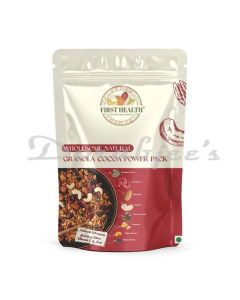 FIRST HEALTH GRANOLA COCOA POWER PACK MIX STAND UP ZIPPER POUCH NET WEIGHT 180 G