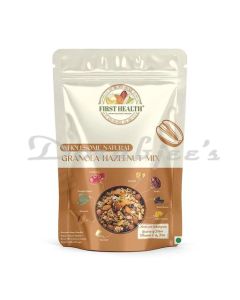 FIRST HEALTH GRANOLA HAZELNUT MIX NUTS STAND UP ZIPPER POUCH NET WEIGHT 180 G
