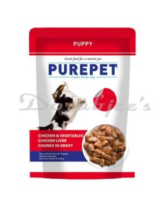 PUREPET WET PUPPY DOG FOOD  CHICKEN AND VEGETABLE CHUNKS IN GRAVY  24 POUCHES 24 X 70G